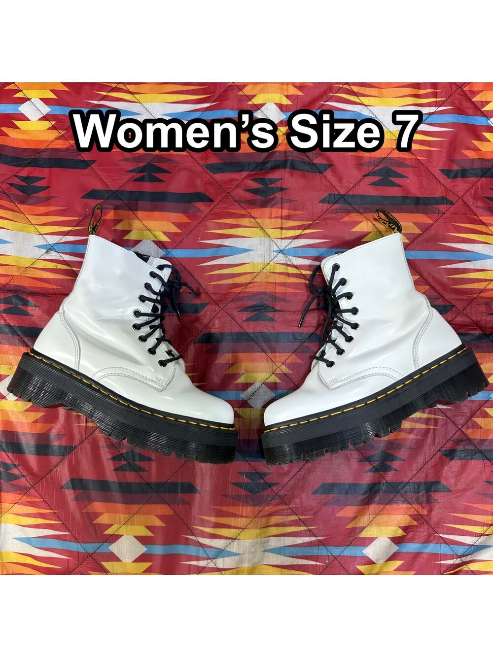 Dr. Martens Jadon Women’s Size 7 White Leather Platform Combat Boots Zipper
